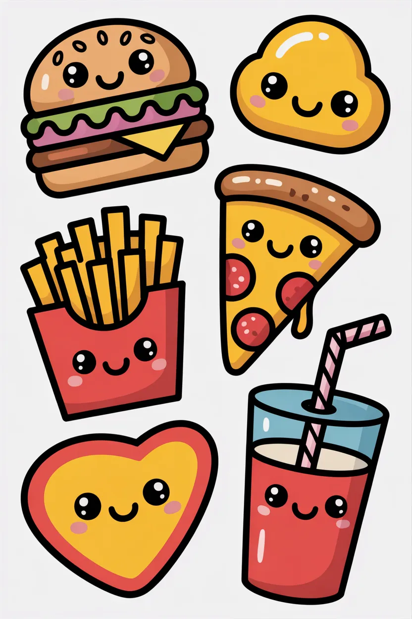 Food doodle stickers Design 1 - Food Doodle Stickers Free Printable - Cute (2)