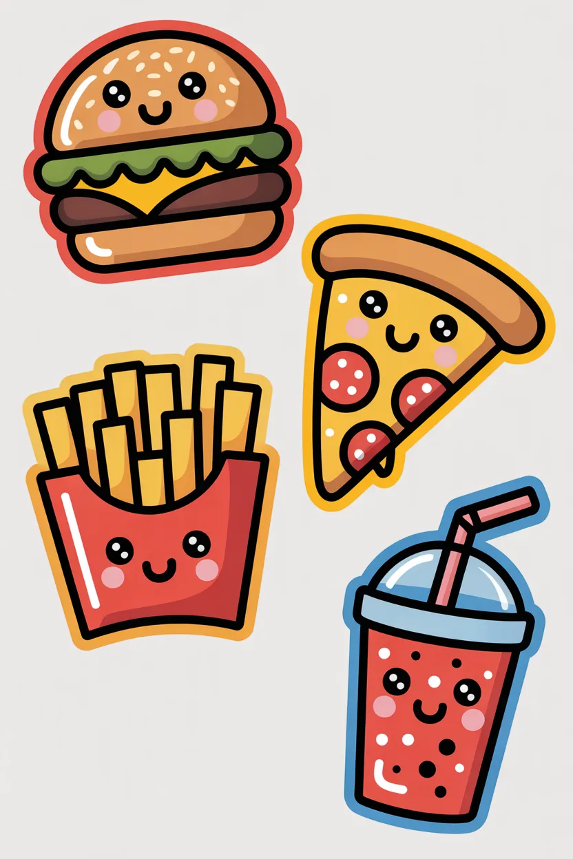 Food doodle stickers Design 1 - Food Doodle Stickers Free Printable - Cute (3)