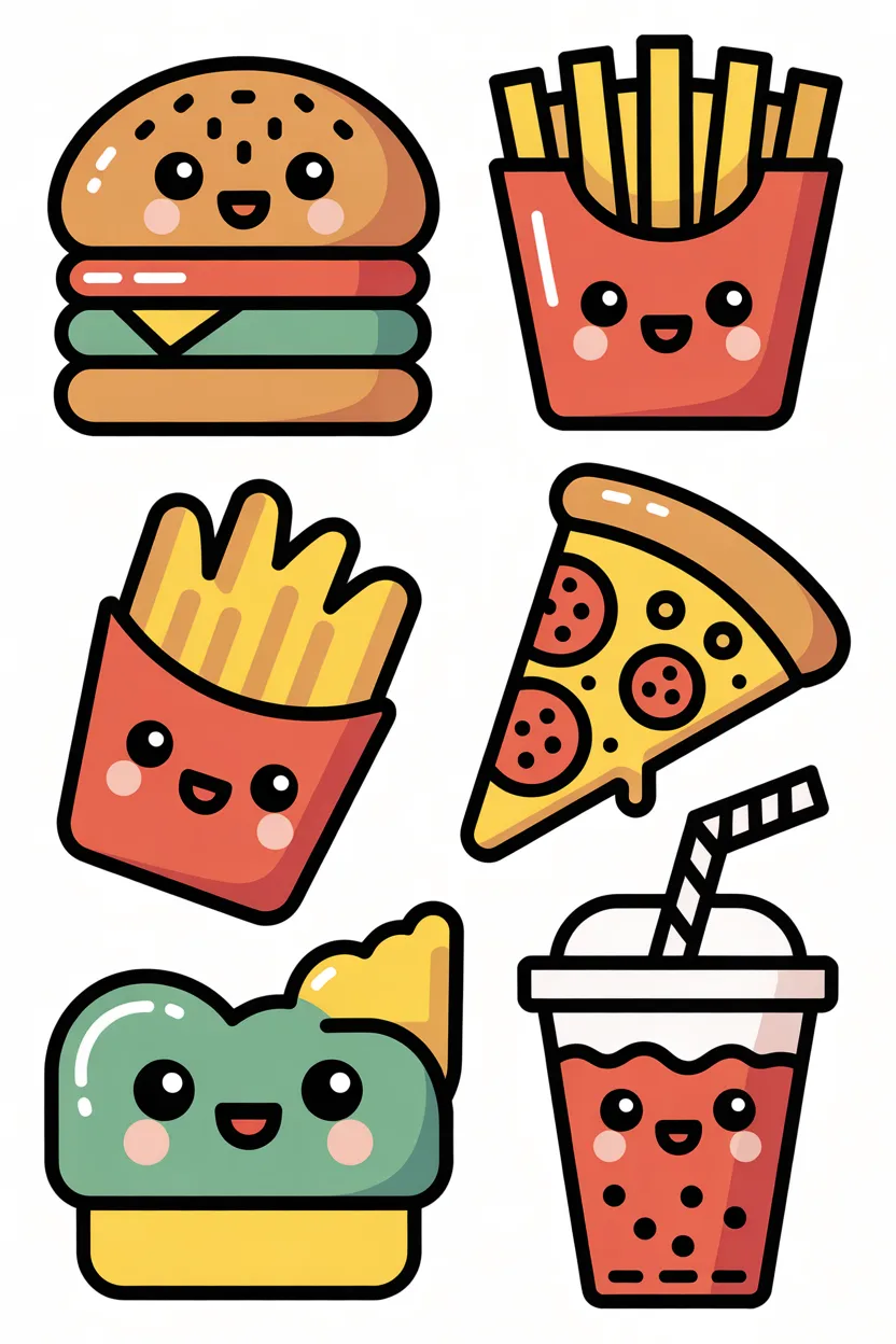 Food doodle stickers Design 4 - Food Doodle Stickers Free Printable - Cute