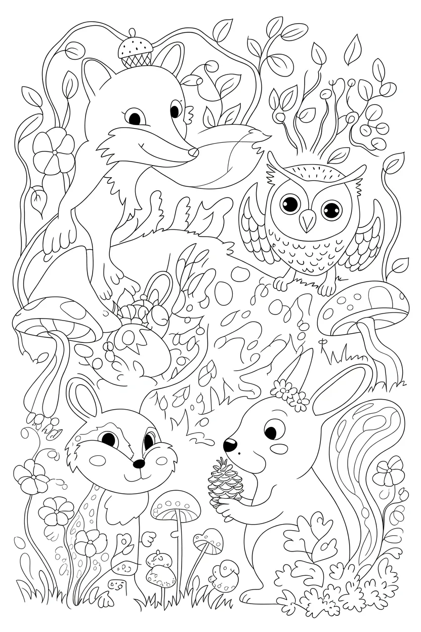 Forest animal Design 1 - Forest Animal Coloring Pages Free Printable - Creative