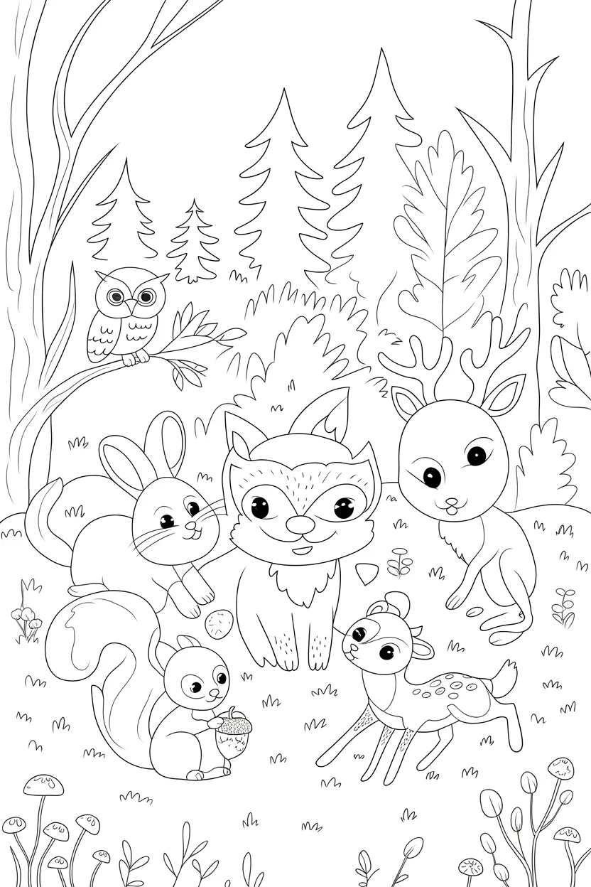 Forest animals Design 1 - Forest Animals Coloring Pages Free Printable