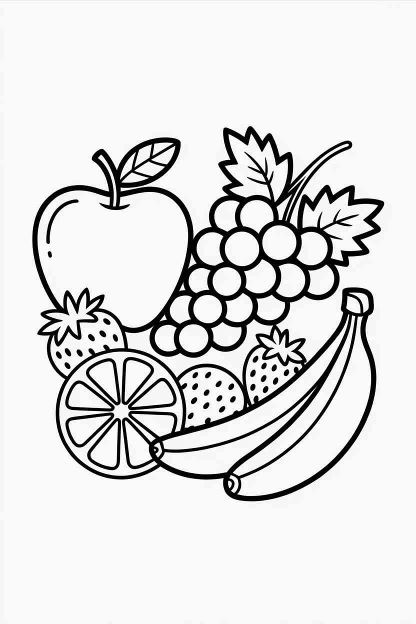 Fruits Design 1 - Fruits Coloring Pages Free Printable for Kids - Learning