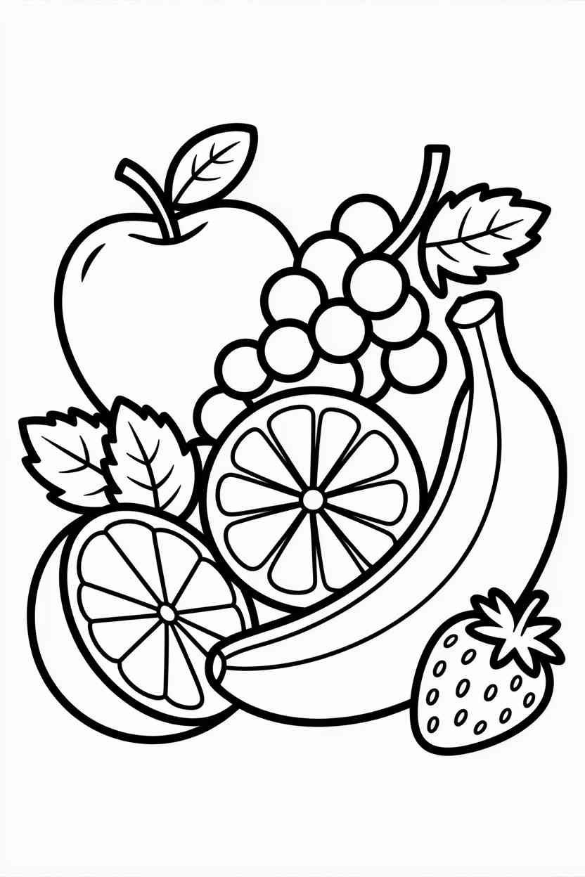 Fruits Design 2 - Fruits Coloring Pages Free Printable for Kids - Learning