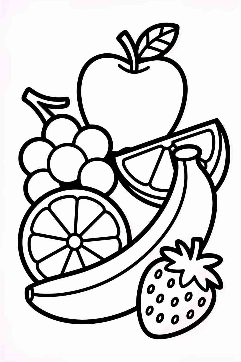 Fruits Design 3 - Fruits Coloring Pages Free Printable for Kids - Learning