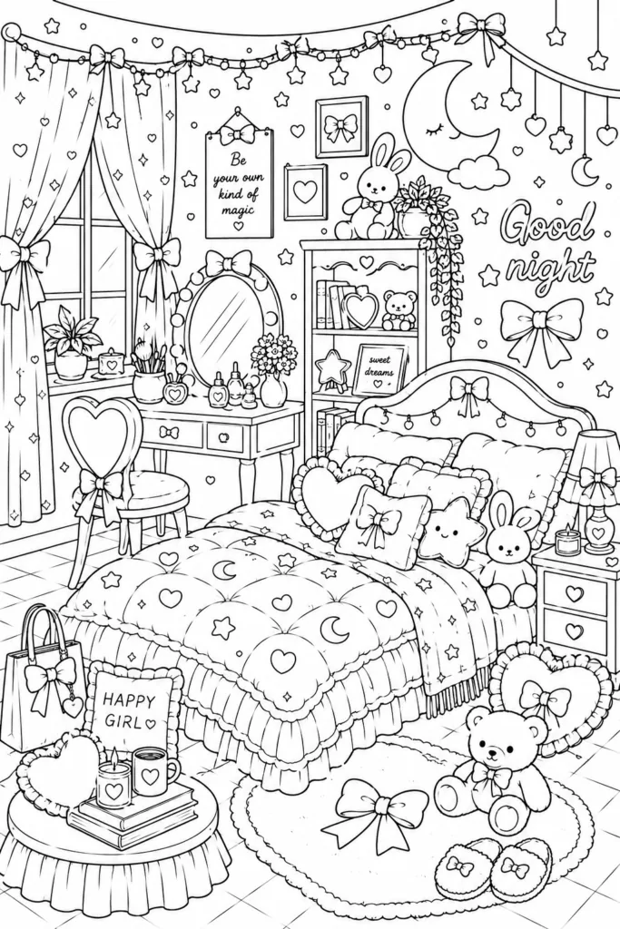 Girly aesthetic Design 17 - Girly Aesthetic Coloring Pages Free Printable - Cute