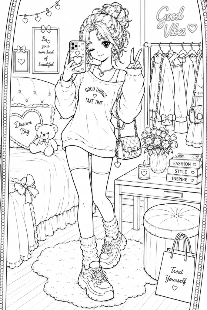 Girly aesthetic Design 5 - Girly Aesthetic Coloring Pages Free Printable - Cute