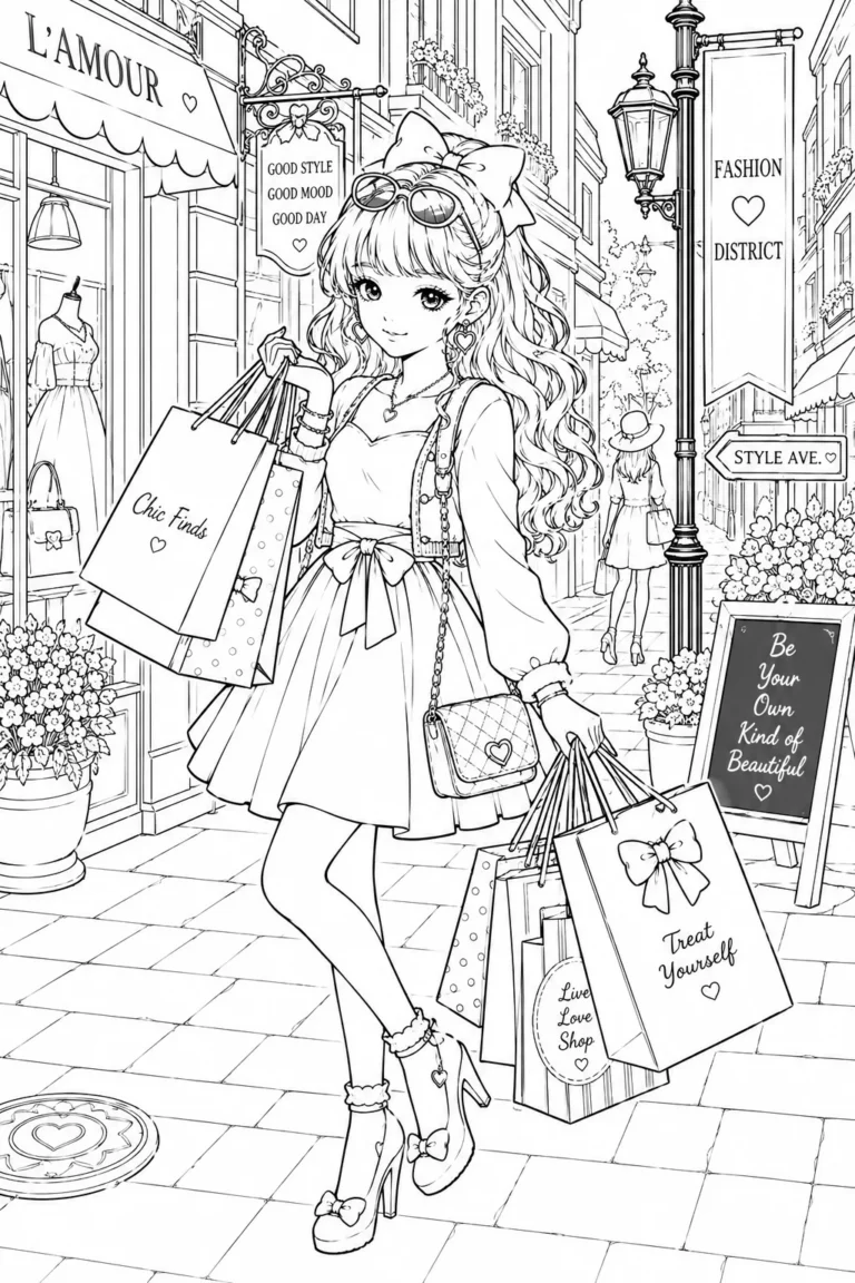 Girly Aesthetic Coloring Pages Free Printable featuring fashion girl, coquette, and soft girl coloring pages.
