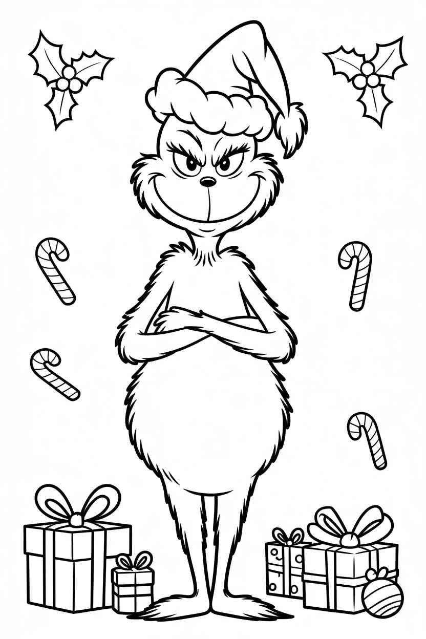 Grinch Design 1 - Grinch Coloring Pages Free Printable for Kids & Adults (2)