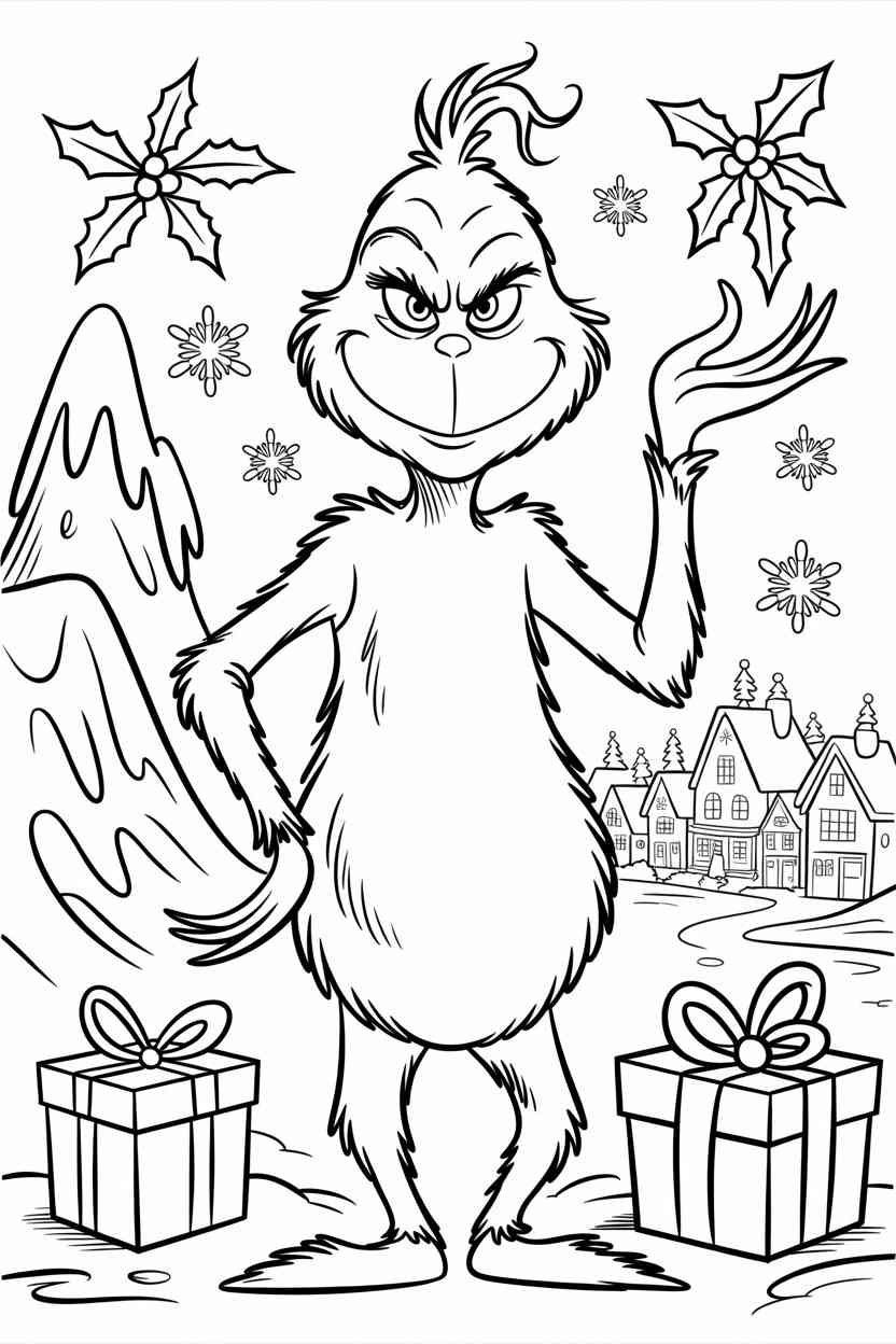 Grinch Design 1 - Grinch Coloring Pages Free Printable for Kids & Adults (3)