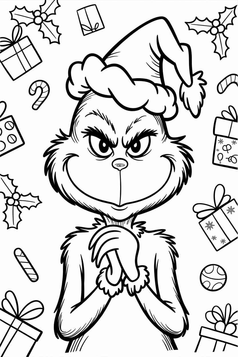 Grinch Design 4 - Grinch Coloring Pages Free Printable for Kids & Adults