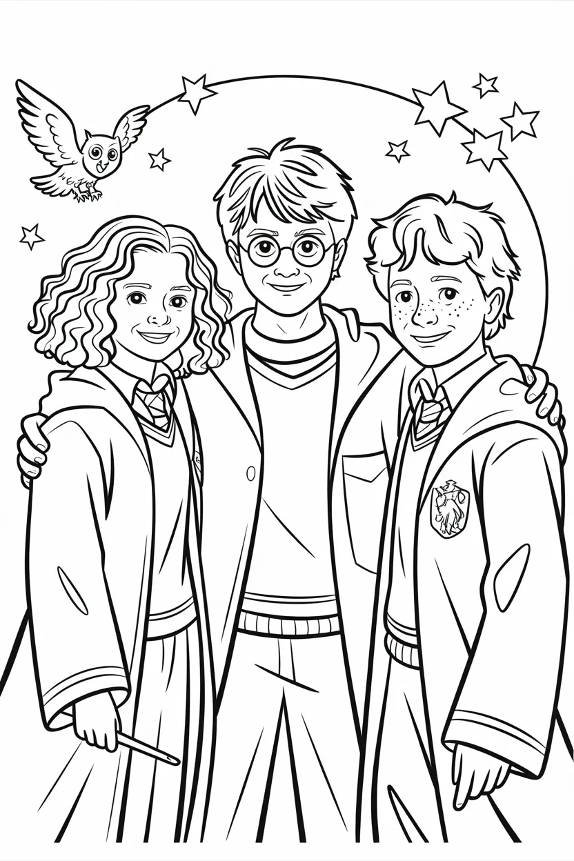 Harry potter friends Design 4 - Harry Potter and Friends Coloring Pages Free Printable