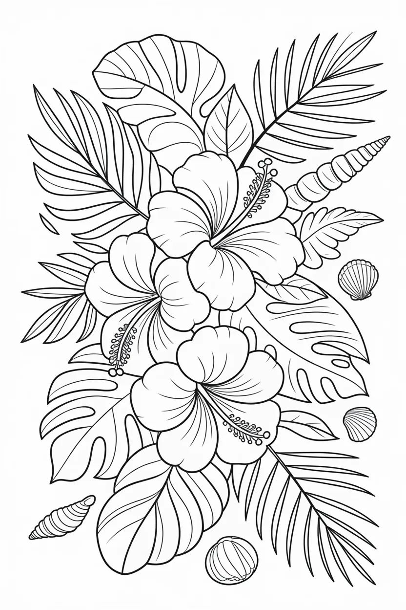 Hibiscus flowers Design 2 - Hibiscus Flowers Coloring Pages Free Printable - Beautiful