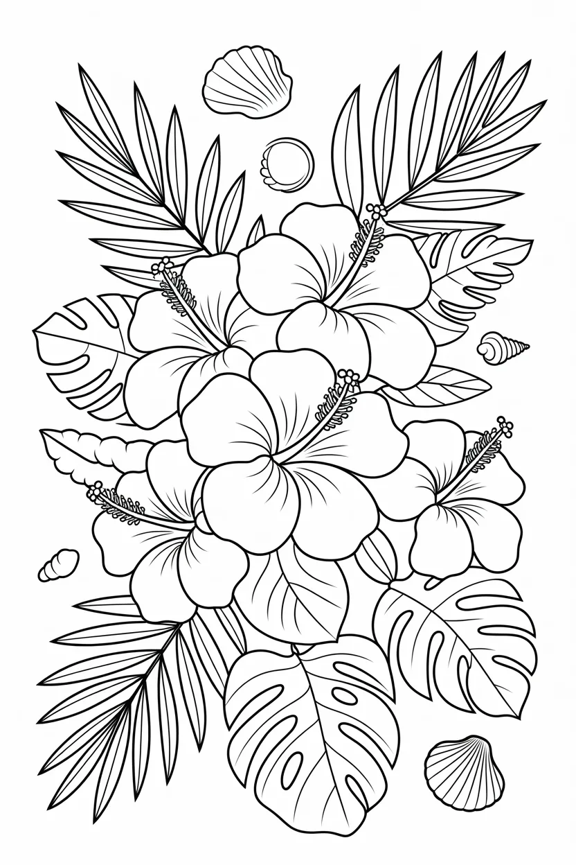Hibiscus flowers Design 3 - Hibiscus Flowers Coloring Pages Free Printable - Beautiful