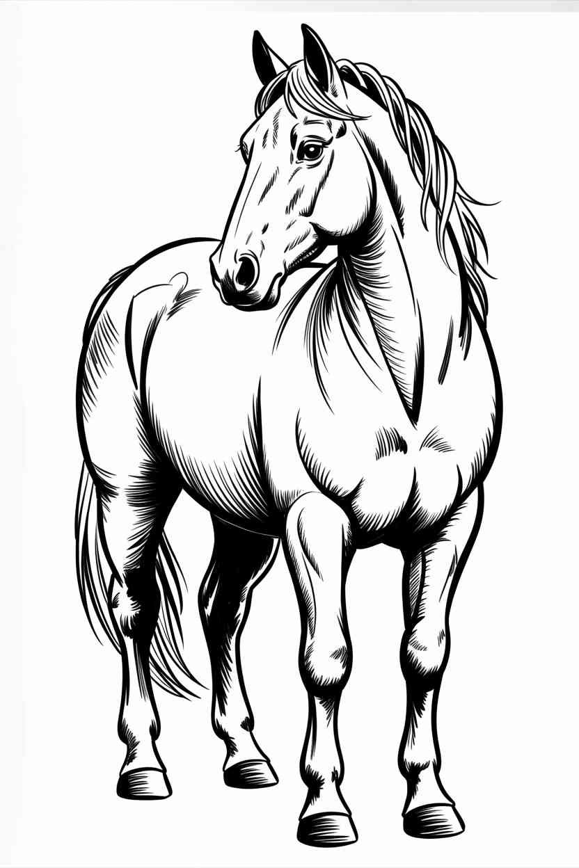 Horse Design 3 - Realistic Horse Coloring Pages Free Printable