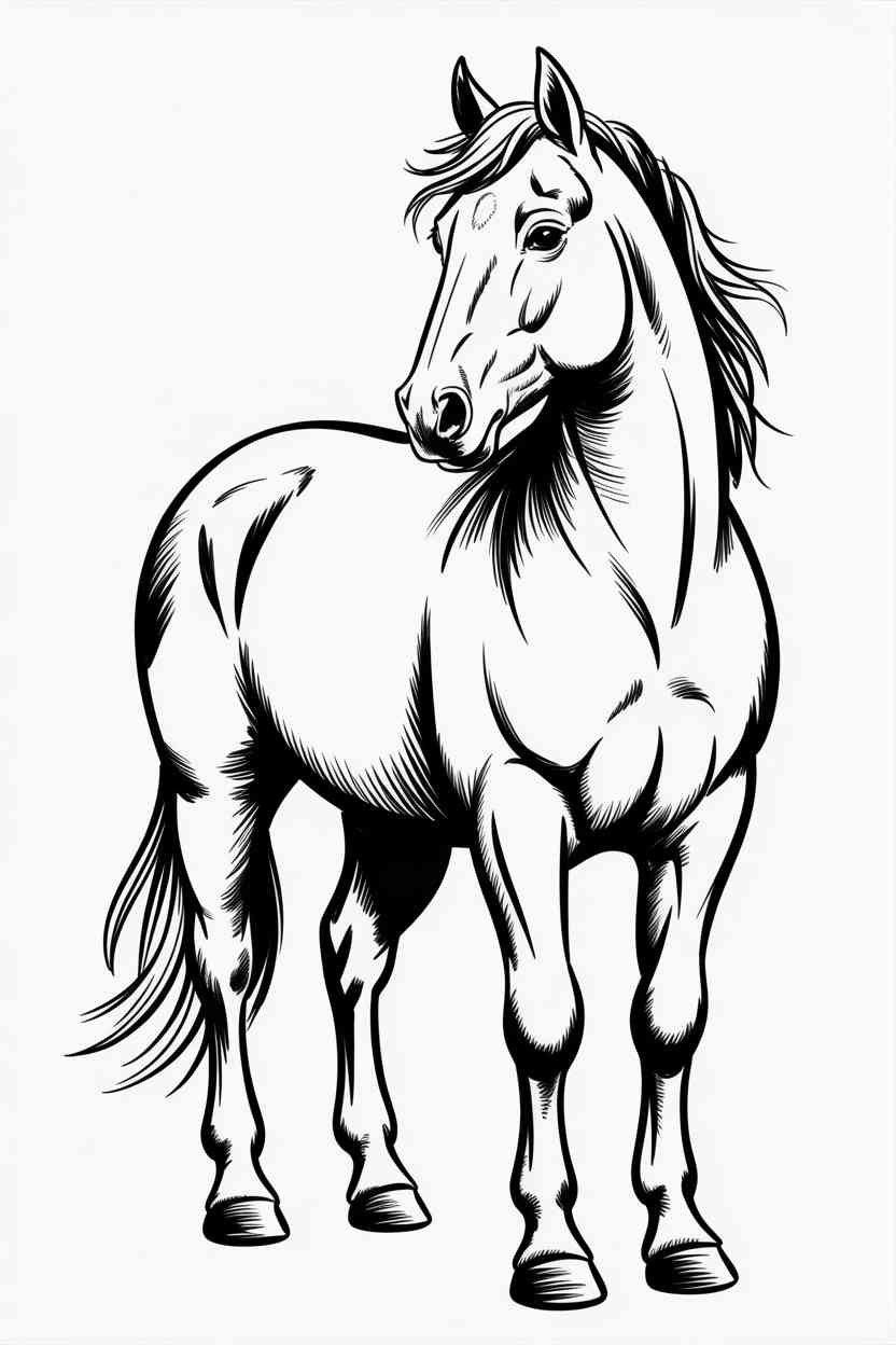 Horse Design 4 - Realistic Horse Coloring Pages Free Printable