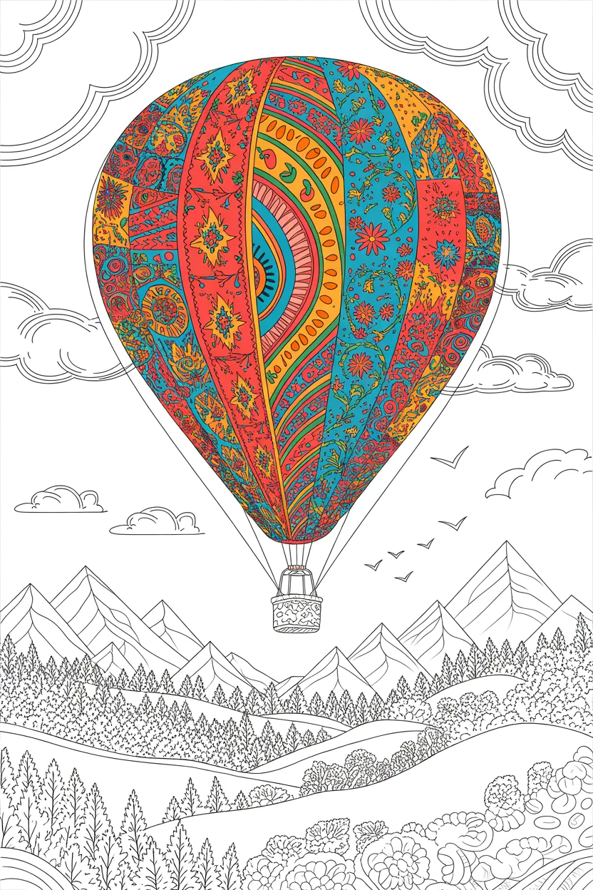 Hot air balloon Design 1 - Hot Air Balloon Coloring Pages Free Printable