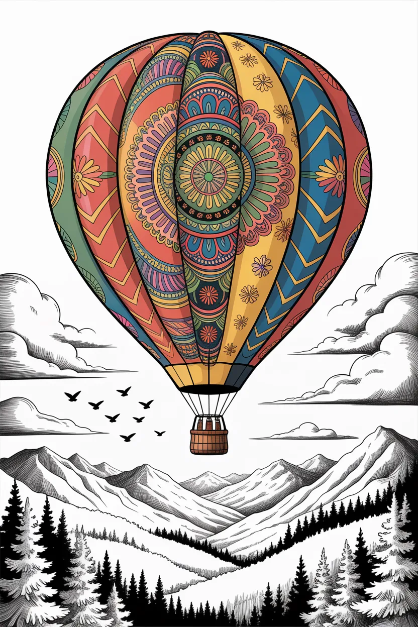 Hot air balloon Design 2 - Hot Air Balloon Coloring Pages Free Printable