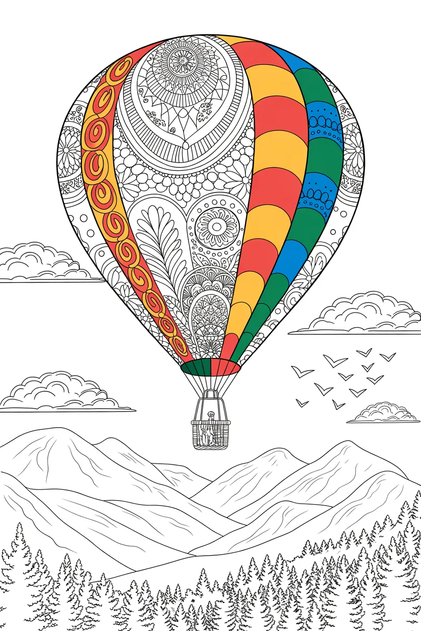 Hot air balloon Design 3 - Hot Air Balloon Coloring Pages Free Printable