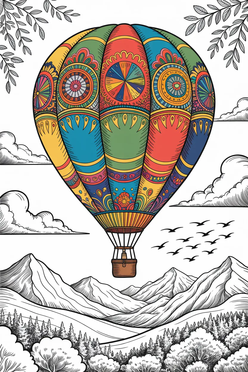 Hot air balloon Design 4 - Hot Air Balloon Coloring Pages Free Printable