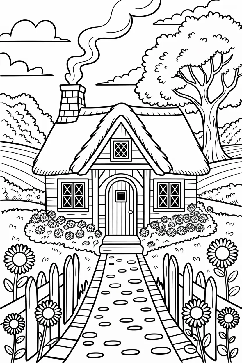 Hut scene Design 2 - Beautiful Hut Scene Coloring Pages Free Printable