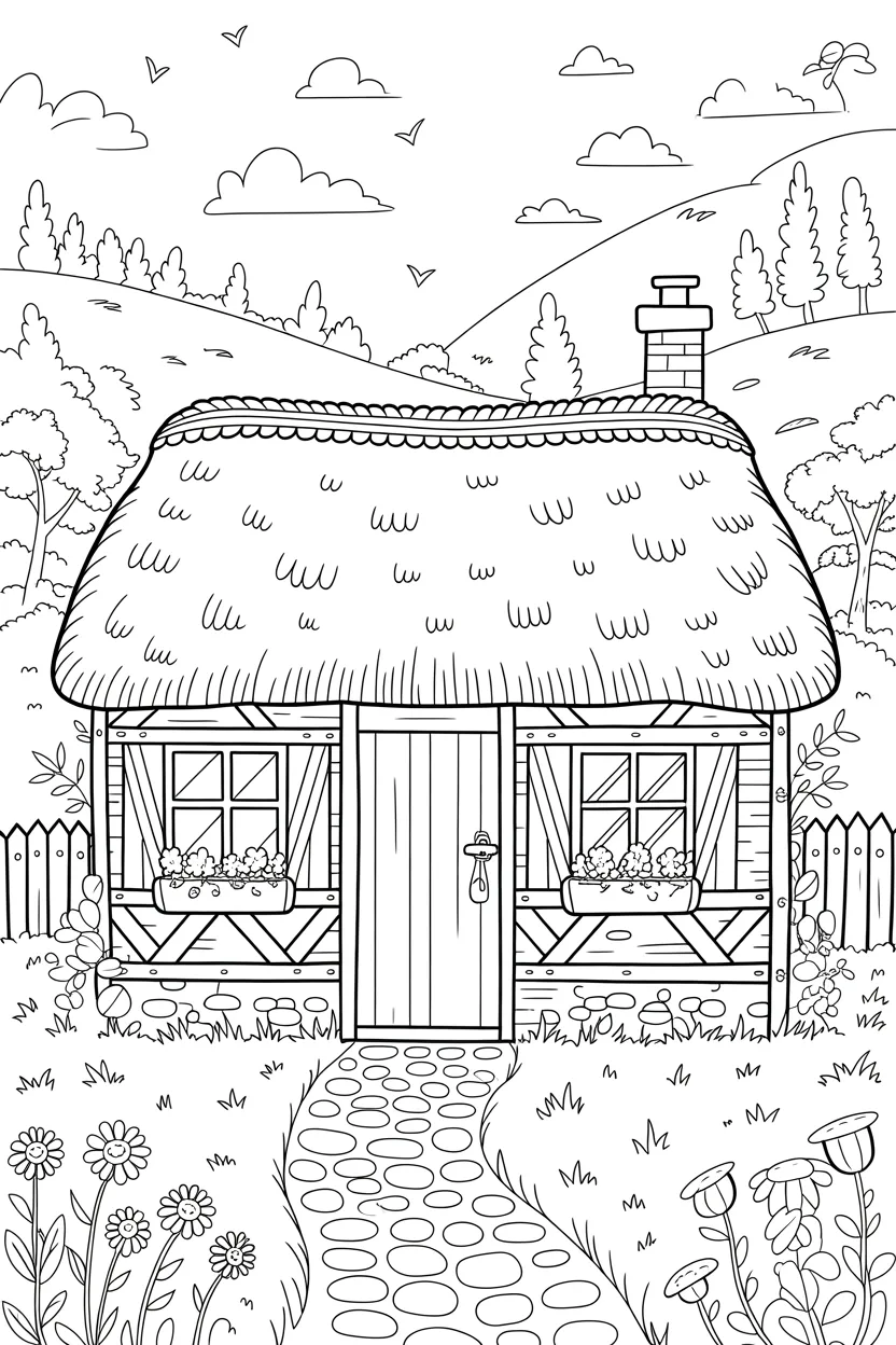 Hut scene Design 3 - Beautiful Hut Scene Coloring Pages Free Printable