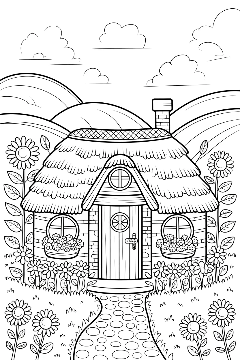 Hut scene Design 4 - Beautiful Hut Scene Coloring Pages Free Printable