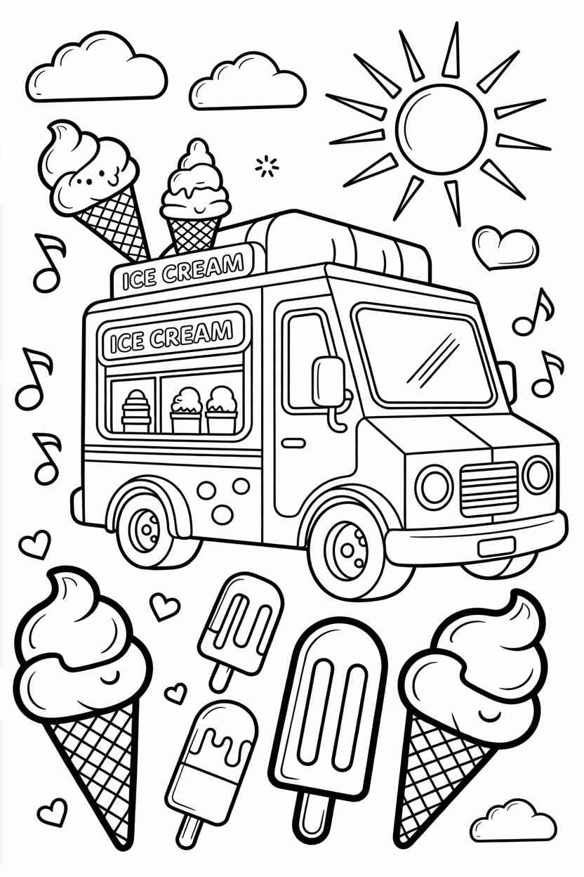 Ice cream truck - Ice Cream Truck Coloring Pages Free Printable – Sweet, Fun & Screen-Free Activities for Kids (2)