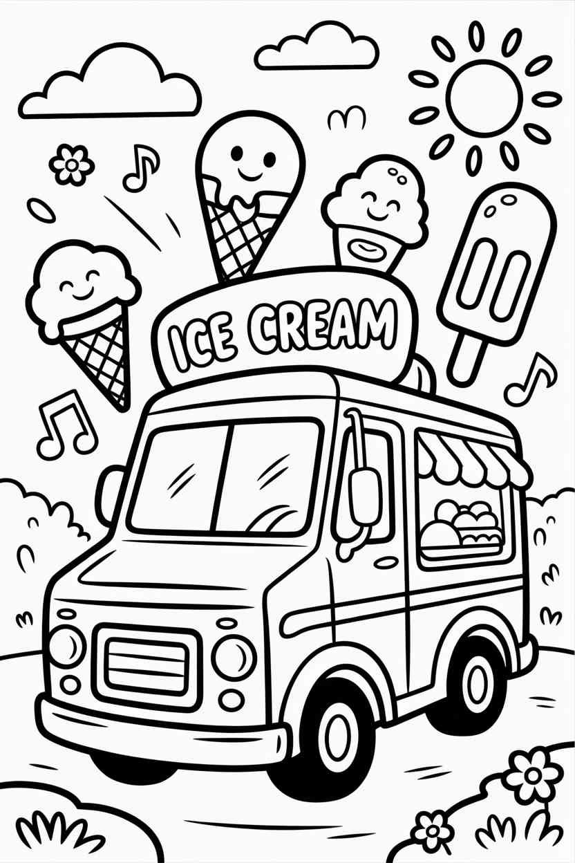 Ice cream truck - Ice Cream Truck Coloring Pages Free Printable – Sweet, Fun & Screen-Free Activities for Kids (4)
