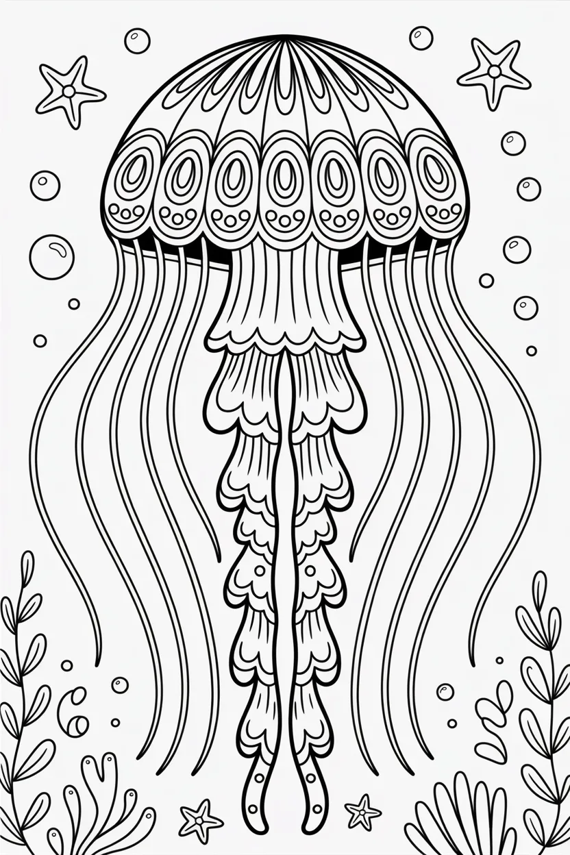Jelly fish Design 2 - Jelly Fish Coloring Pages Free Printable for Kids - Beauti