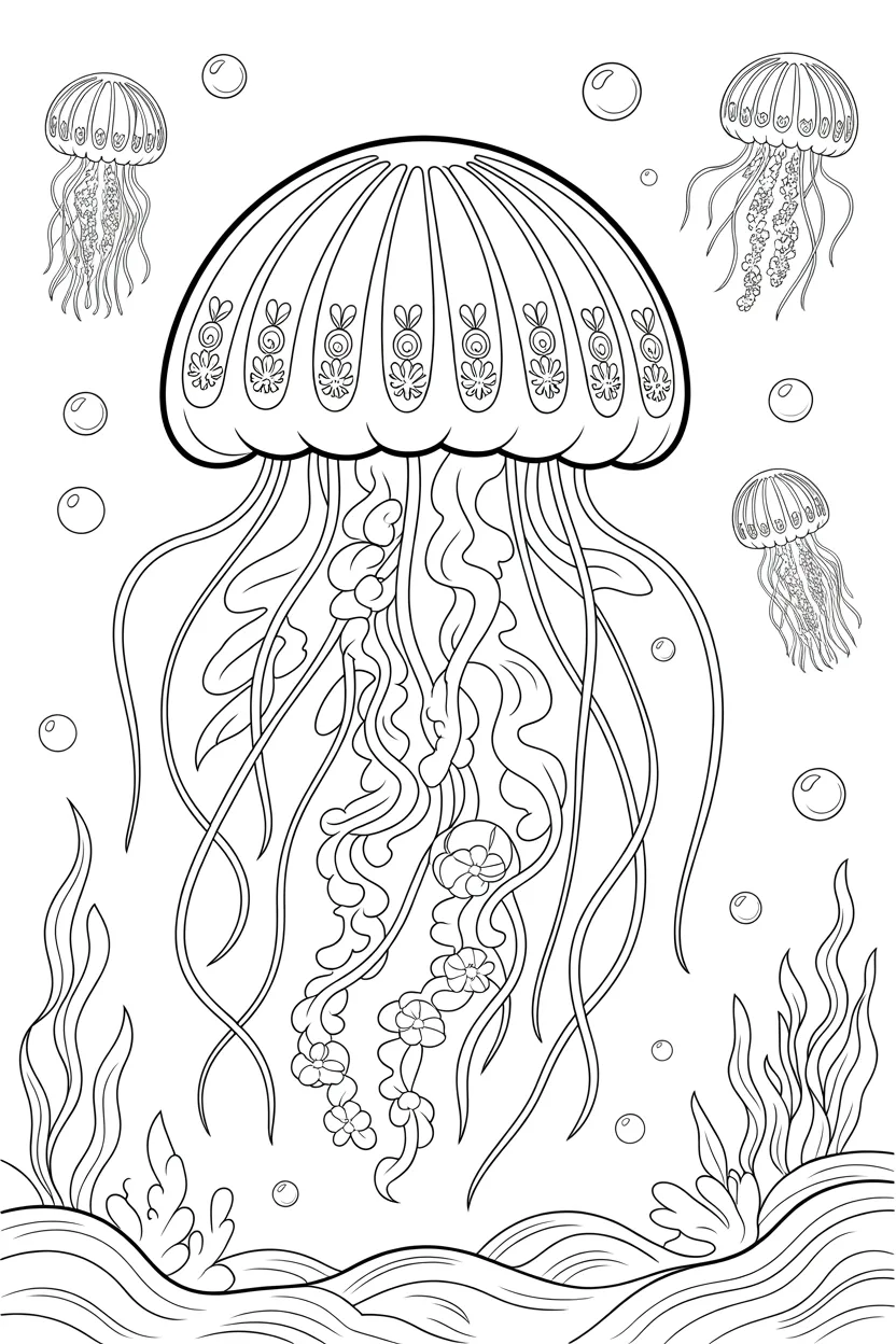 Jelly fish Design 3 - Jelly Fish Coloring Pages Free Printable for Kids - Beauti
