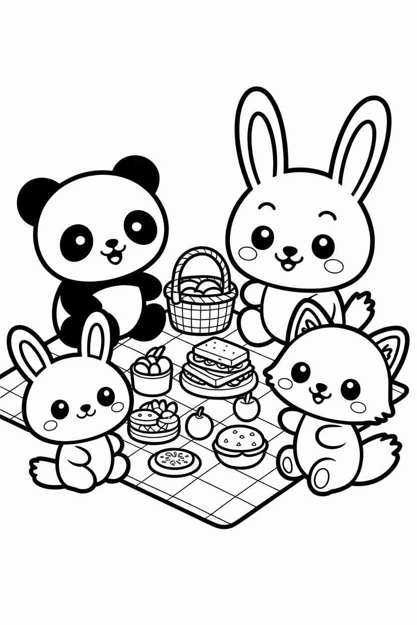 Kawaii animals Design 1 - Kawaii Animals Coloring Pages Free Prinable - Cute