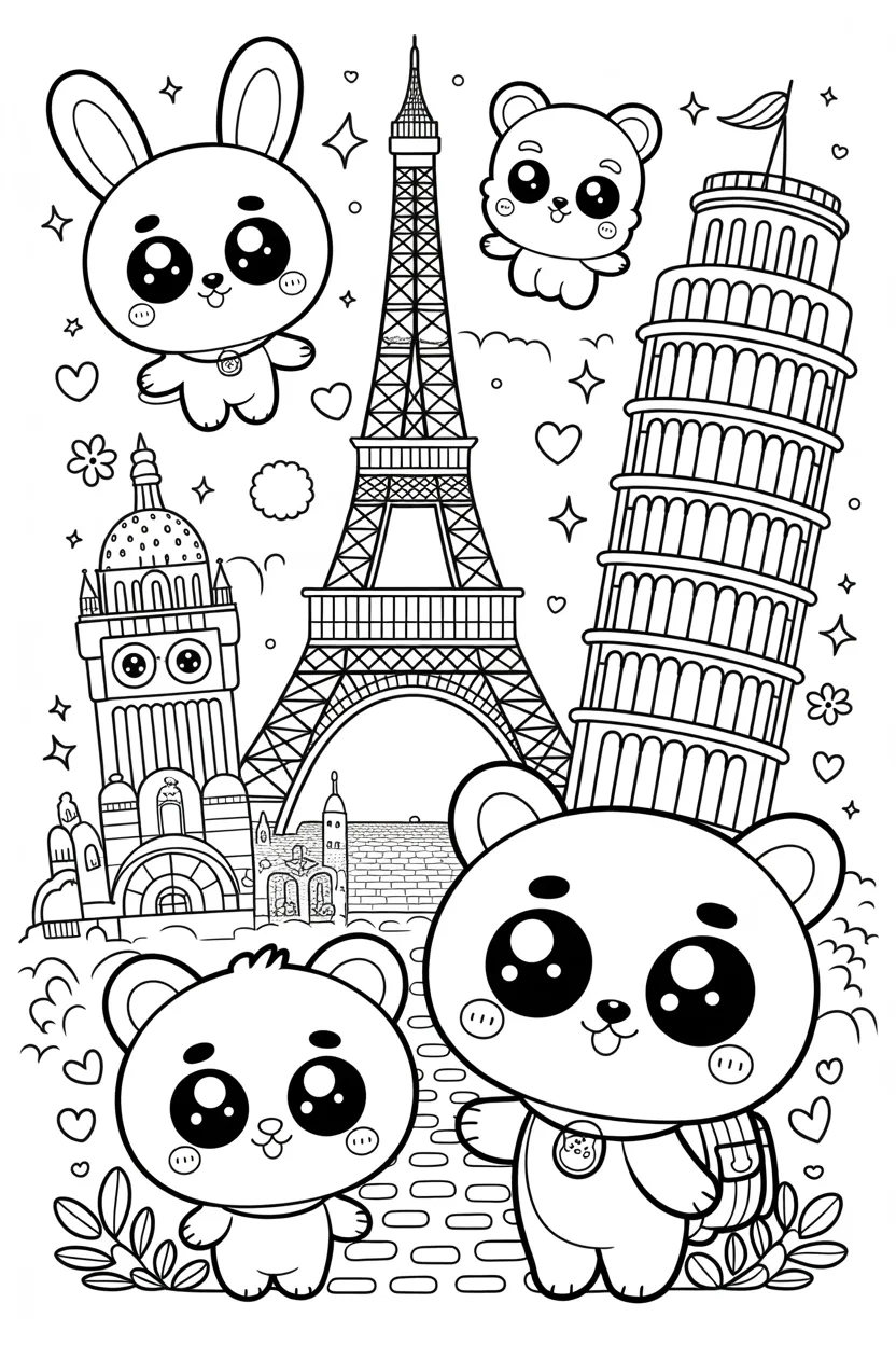 Kawaii animals Design 1 - Kawaii Animals Coloring Pages Free Printable for Kids