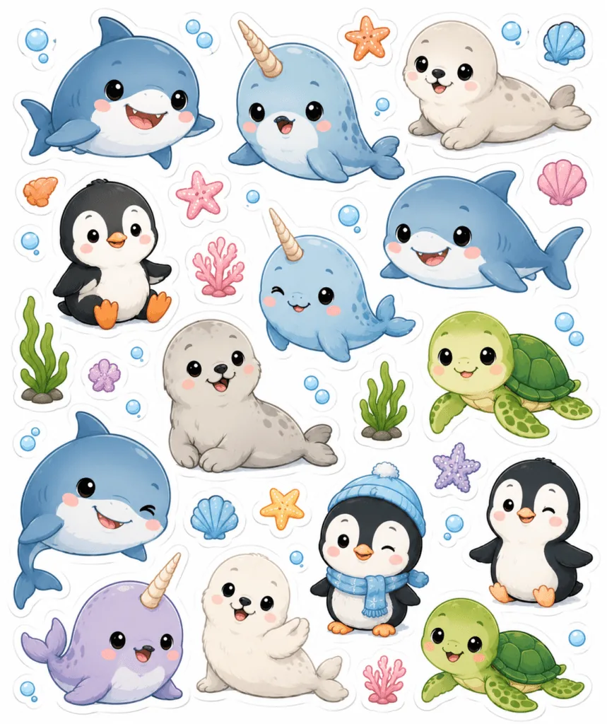 Kawaii animals stickers Design 3 - Kawaii Animals Stickers Free Printable for Kids - Adorab