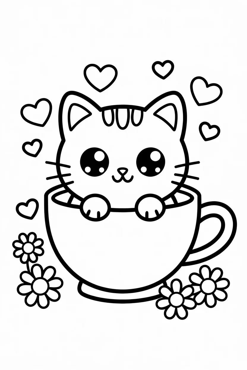 Kawaii cat Design 1 - Kawaii Cat Coloring Pages Free Printable for Kids - Adorab
