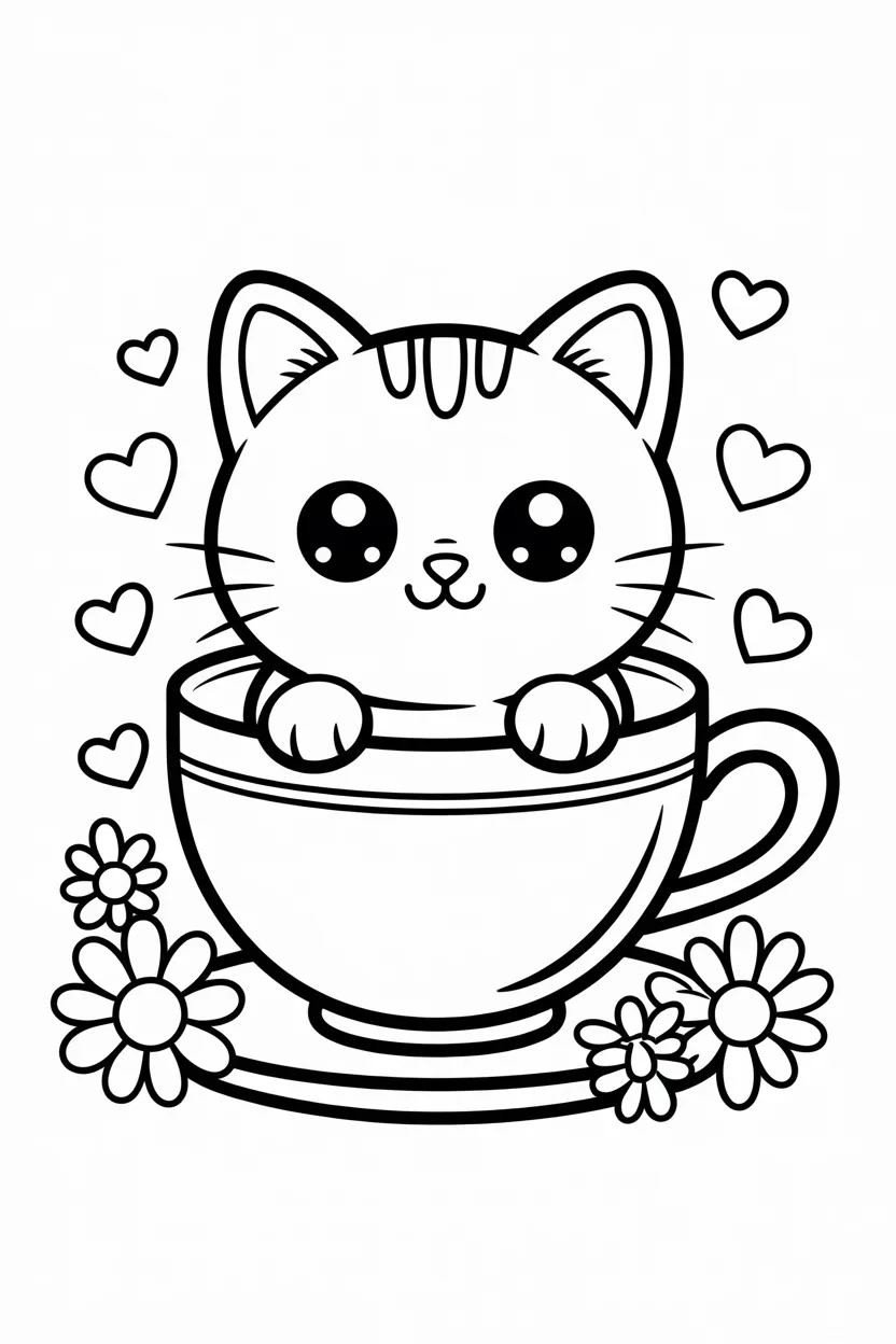 Kawaii cat Design 2 - Kawaii Cat Coloring Pages Free Printable for Kids - Adorab