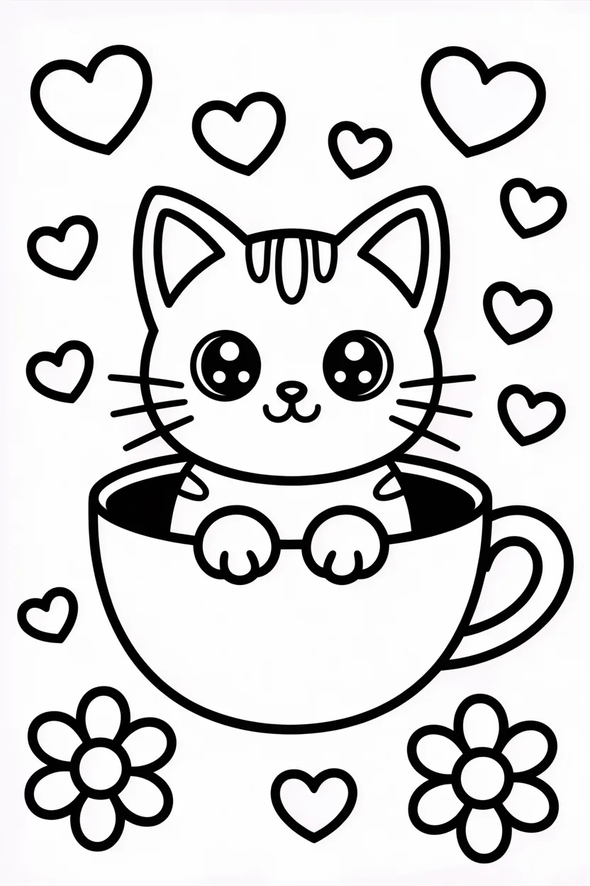 Kawaii cat Design 3 - Kawaii Cat Coloring Pages Free Printable for Kids - Adorab