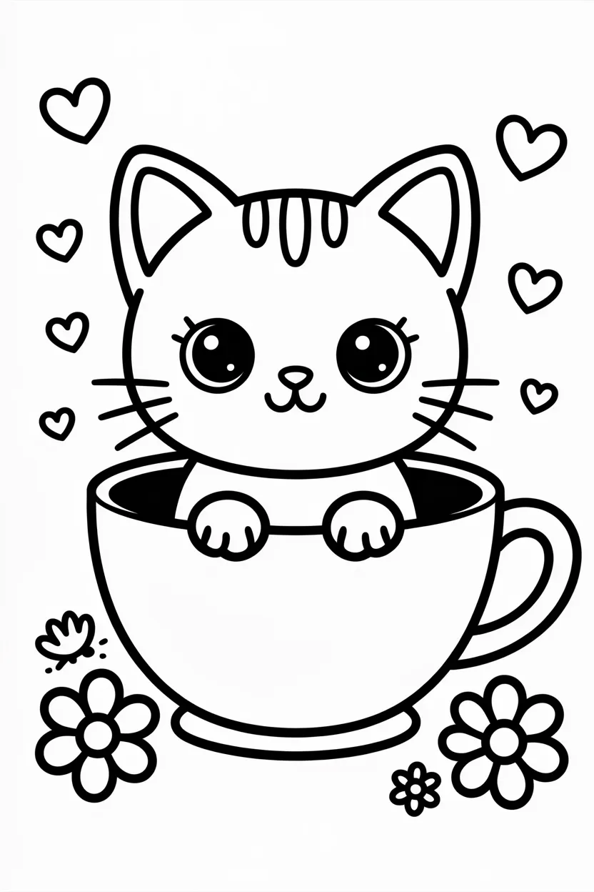 Kawaii cat Design 4 - Kawaii Cat Coloring Pages Free Printable for Kids - Adorab