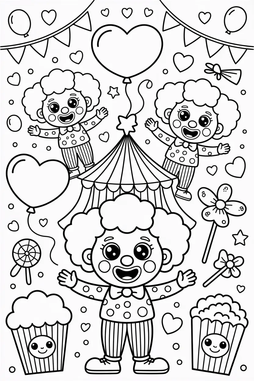 Kawaii circus scene Design 3 - Kawaii Circus Scene Coloring Pages Free Printable - Adorab