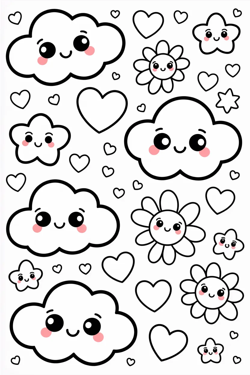 Kawaii doodle Design 1 - Kawaii Doodle Coloring Pages Free Printable for Kids