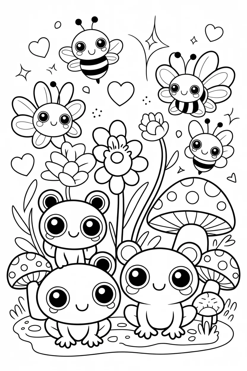 Kawaii garden friends Design 1 - Kawaii Garden Friends Coloring Pages Free Printable