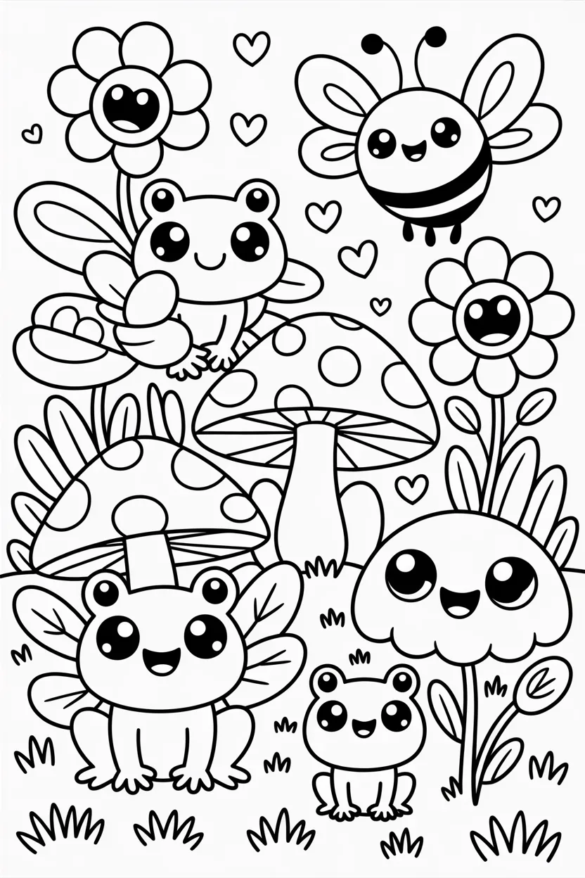 Kawaii garden friends Design 2 - Kawaii Garden Friends Coloring Pages Free Printable
