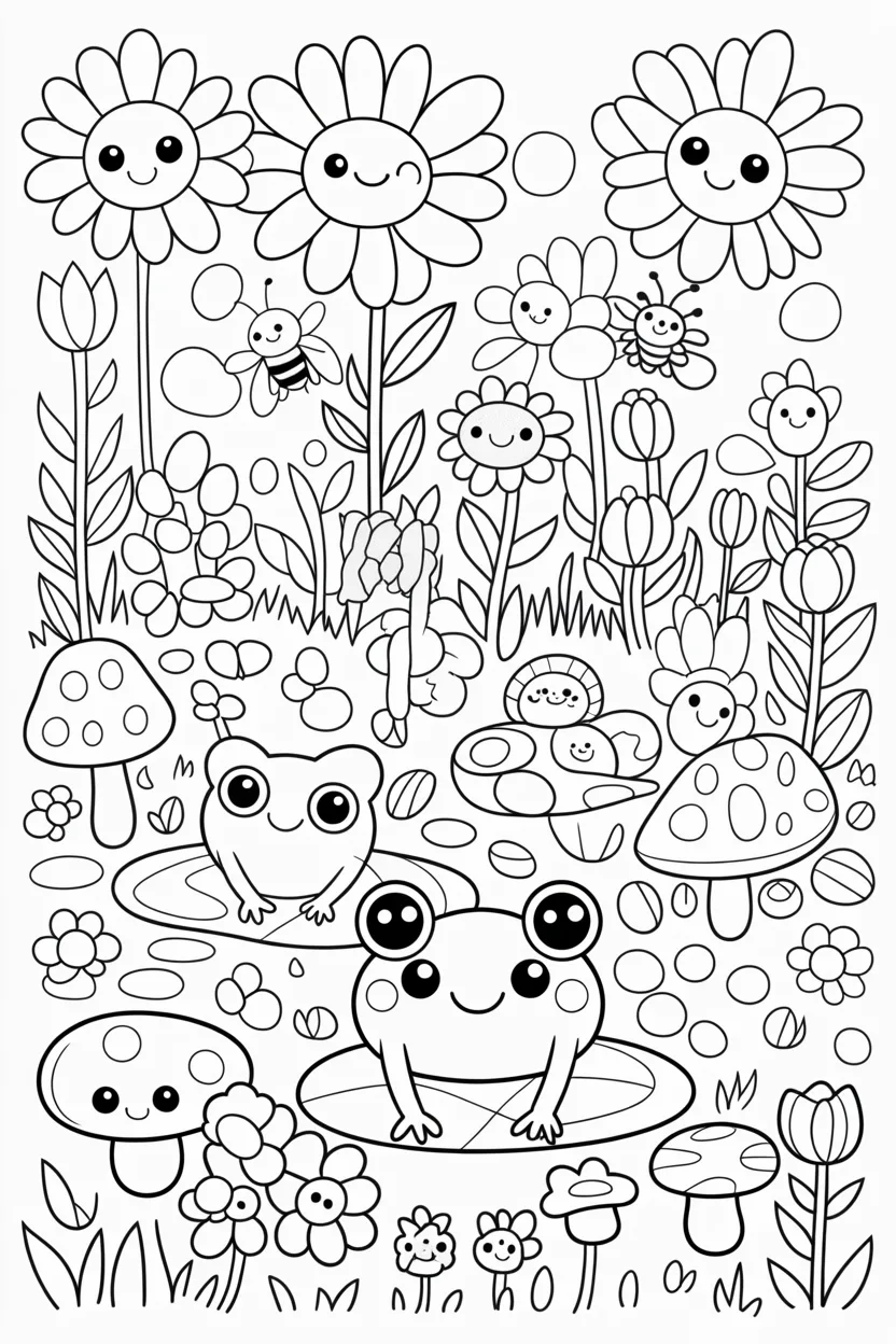 Kawaii garden friends Design 3 - Kawaii Garden Friends Coloring Pages Free Printable