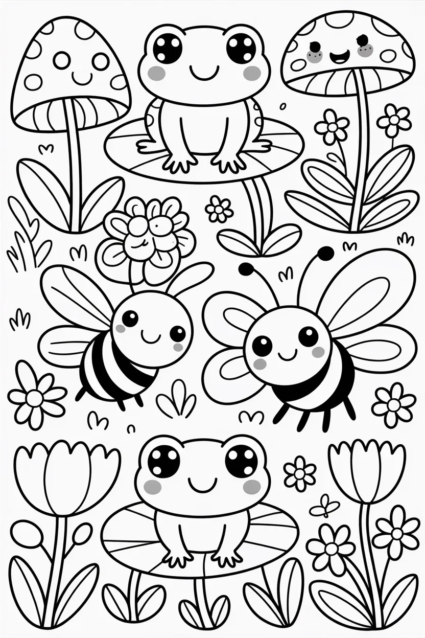 Kawaii garden friends Design 4 - Kawaii Garden Friends Coloring Pages Free Printable