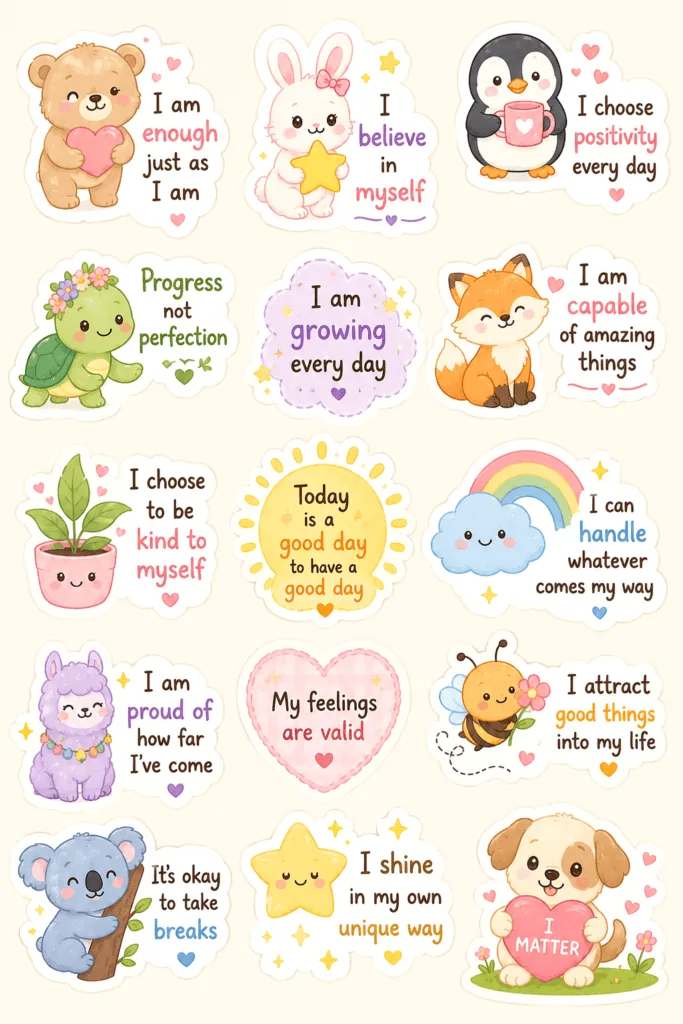 Kawaii stickers Design 1 - Kawaii Stickers Sheet Free Printable - Adorable