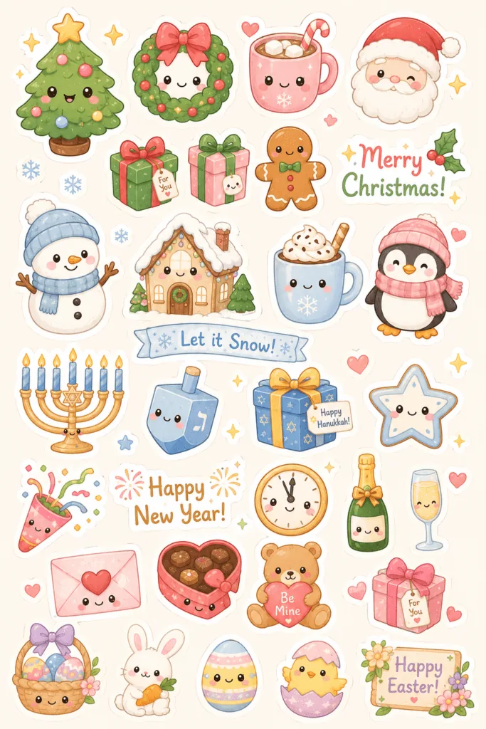 Kawaii stickers Design 12 - Kawaii Stickers Sheet Free Printable - Adorable