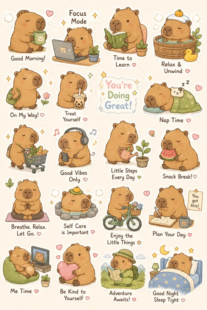Kawaii stickers Design 8 - Kawaii Stickers Sheet Free Printable - Adorable