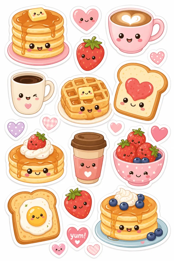 Kawaii stickers Design 1 - Kawaii Stickers Sheets Free Printable - Cute