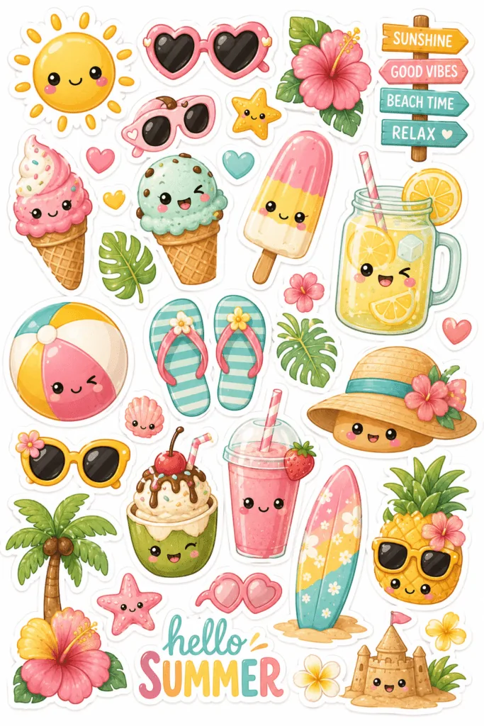 Kawaii stickers Design 10 - Kawaii Stickers Sheets Free Printable - Cute