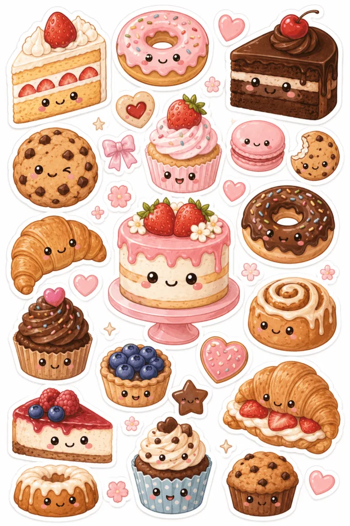 Kawaii stickers Design 14 - Kawaii Stickers Sheets Free Printable - Cute