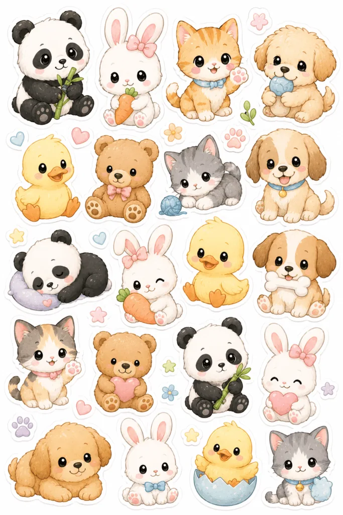 Kawaii stickers Design 4 - Kawaii Stickers Sheets Free Printable - Cute